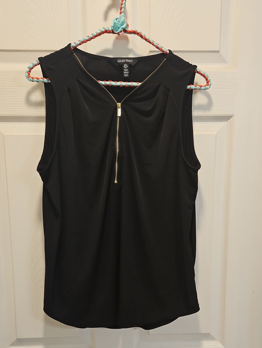 Ellen Tracy Womens Black Tank Top Gold Tone Zipper Size Large
